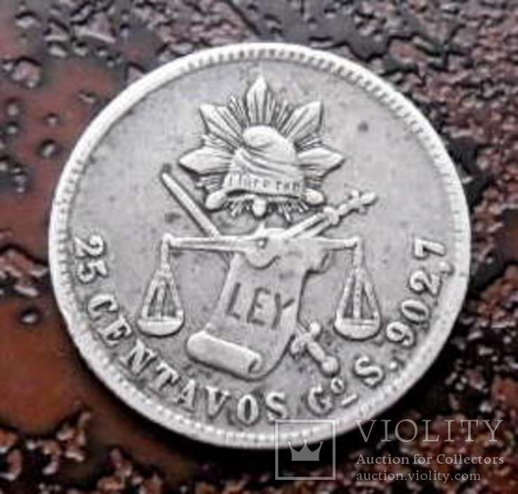 25 сентаво Мексика 1879 состояние серебро, фото №4