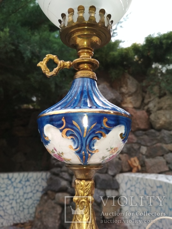 Лампа фарфор нарядная светильник стекло металл под керосиновую, фото №4