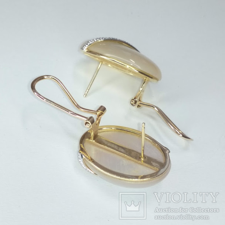 Винтажные золотые серьги с натуральным перламутром и бриллиантами, фото №10