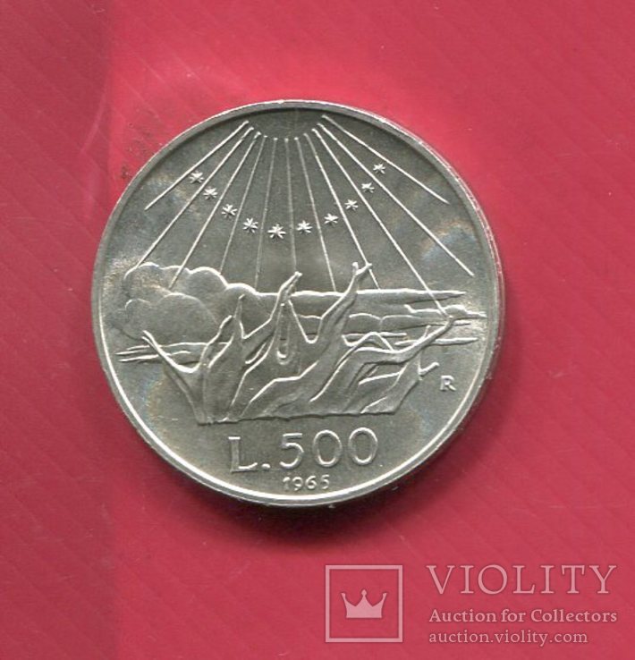 Италия 500 лир 1965 UNC серебро Данте, фото №2