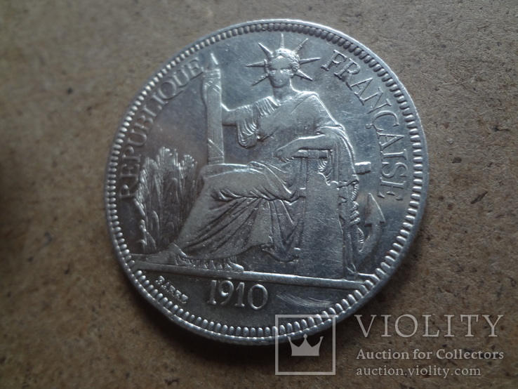 1 пиастр  1910  Индокитай серебро тираж 761000  (П.14.8)~, фото №3