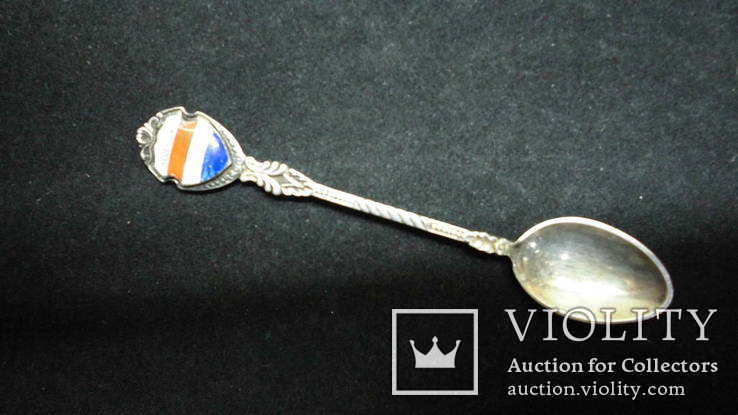 Коллекционная серебряная ложечка с эмалевым гербом Nederland, фото №5