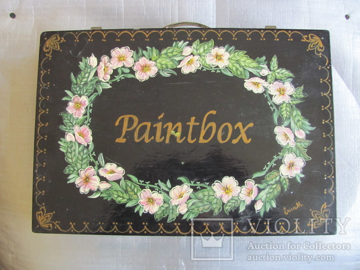 Paintbox. , 37 на 25 на 7 см, ящик  для красок , дерево, роспись цветы,