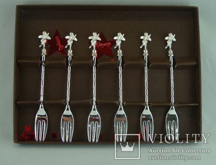 Винтажные вилочки для десерта с ангелочками. Металл. Германия, фото №2