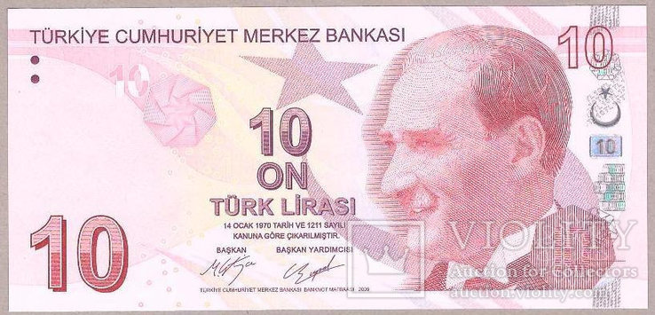 Банкнота Турции 10 лир 2009 г. UNC, фото №2