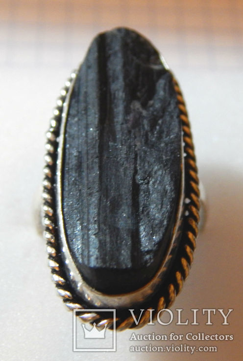 Черный турмалин шерл кольцо, фото №3