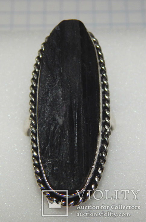 Черный турмалин шерл кольцо, фото №4