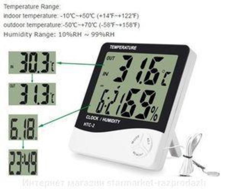 Термометр, гигрометр, часы, выносной датчик HTC- 2 электронный, photo number 2