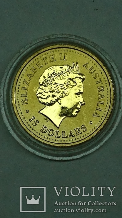 Золотая монета 15 долларов 2001 Австралия Змея 1/10 OZ 999,9 пробы, фото №2