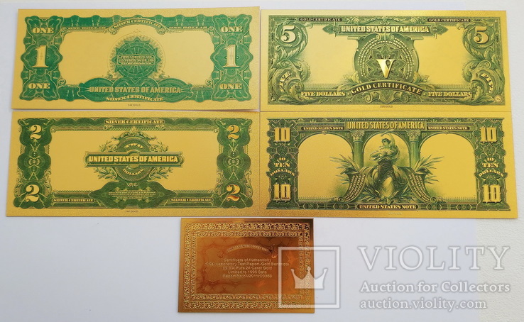 Набор золотых банкнот ДОЛЛАРЫ США (4 шт.+сертификат), фото №3