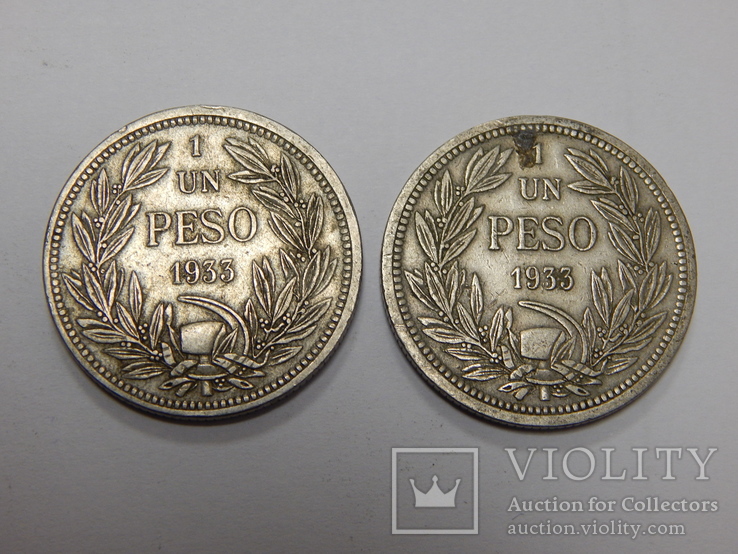 2 монеты по 1 песо, 1933 г Чили