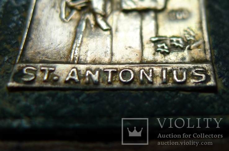 Католическая иконка в серебре 800 проба, кожа. St/ Antonius, фото №6