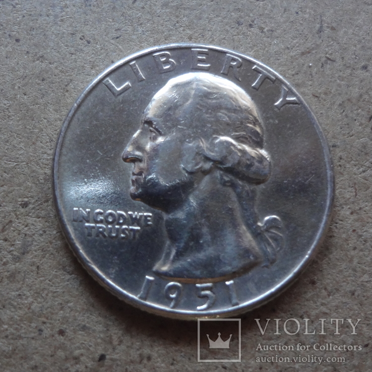25  центов  1951  США  серебро  (О.12.5)~, фото №2