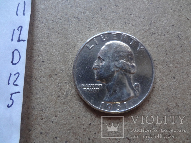 25  центов  1951  США  серебро  (О.12.5)~, фото №4