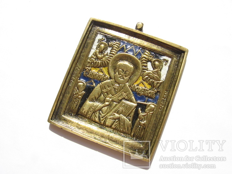 4-х эмалевая икона Святой Николай Чудотворец-19век, фото №4