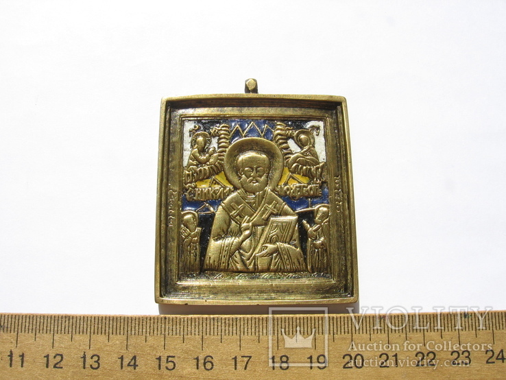 4-х эмалевая икона Святой Николай Чудотворец-19век, фото №6