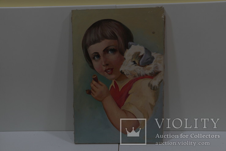 Портрет девочка с собачкой. Буцын. масло, холст, фото №3