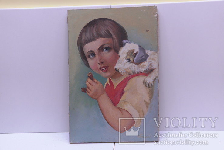 Портрет девочка с собачкой. Буцын. масло, холст, фото №2