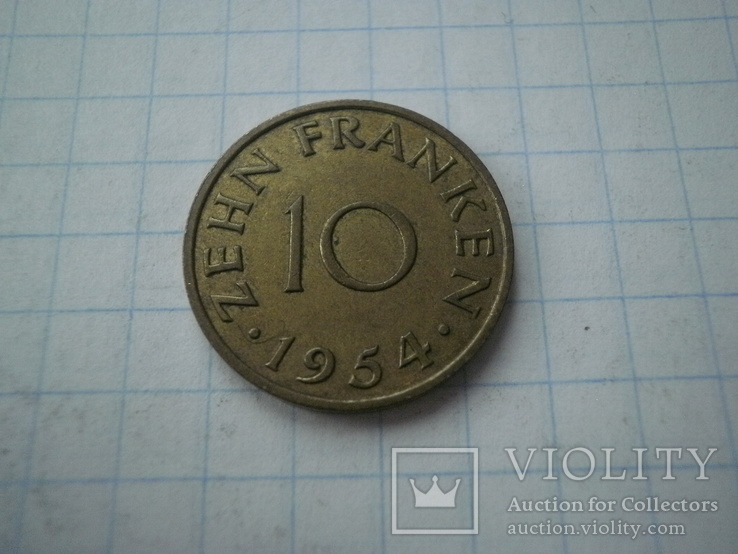 Саарленд 1954 рік 10 франкен., фото №3