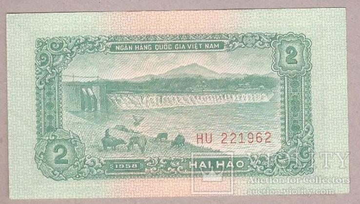 Банкнота Вьетнама 2 хао 1958 г Unc, фото №2