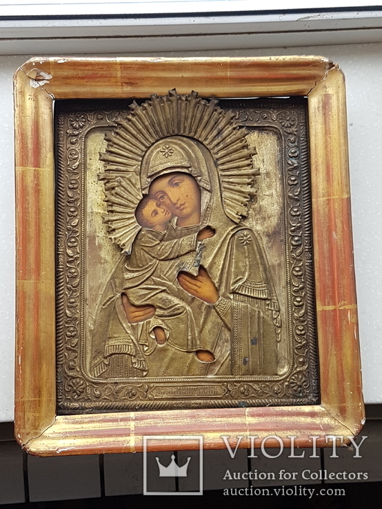 Икона Владимирской Божьей матери в окладе Литография