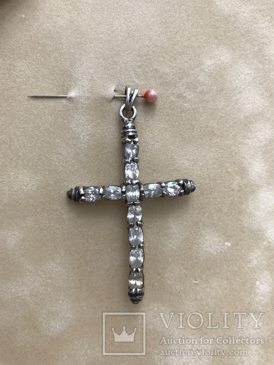 Серебряный крест с камнями, фото №11