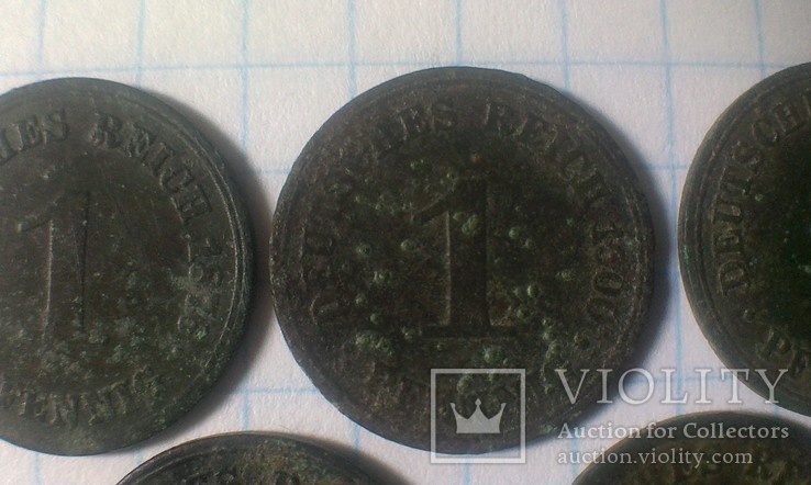 1 пфенніг 1876,1900,1907,1911,1912, 2 пфенніга 1912,5 пфеннігів 1876,10 пфенігів 1913, фото №4