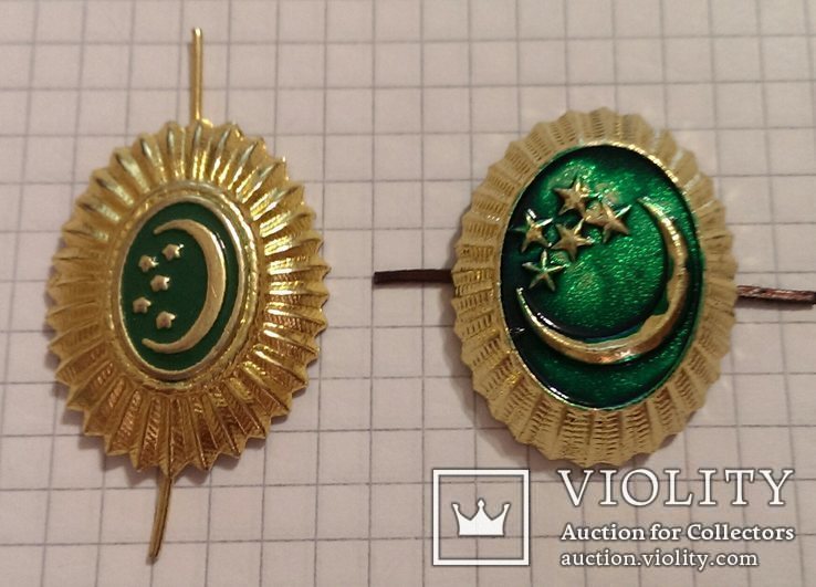 Turkmenia Turkmenistan cap badge capbadge 2 piece. Police 1993-1999. Army 1993-2005, фото №2