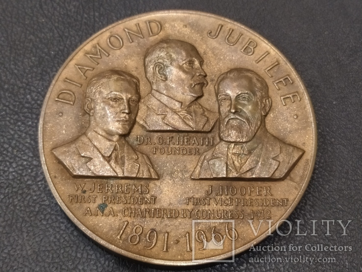 Настольная памятная медаль Ассоциация Нумизматов США 1891-1966 бронза, фото №5
