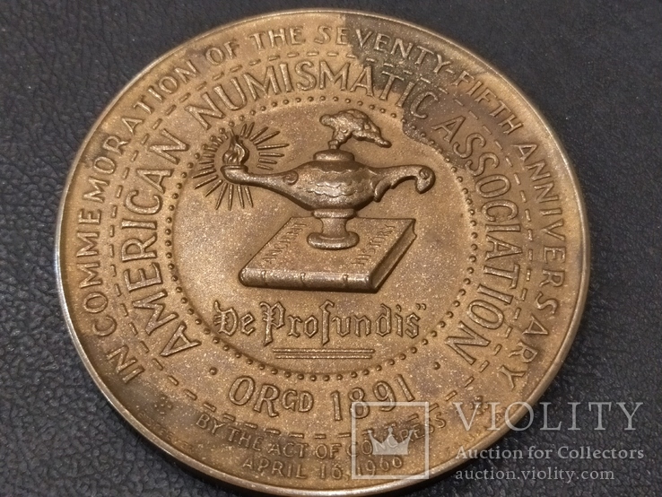 Настольная памятная медаль Ассоциация Нумизматов США 1891-1966 бронза, фото №7