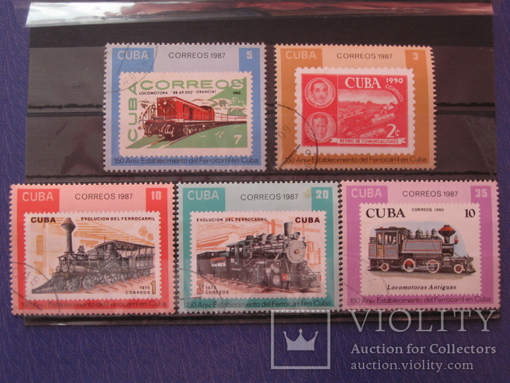 Куба 1987 год Марка на марке Поезда КЦ 1.20 евро