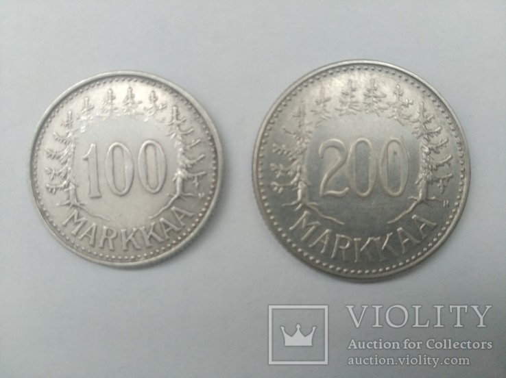  100 и 200 марок 1957 г Финляндия.