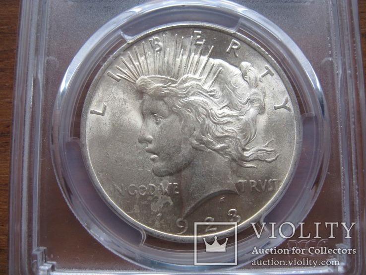 Серебряный Мирный доллар 1923 г. в слабе, фото №3