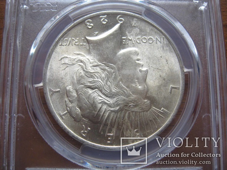 Серебряный Мирный доллар 1923 г. в слабе, фото №5