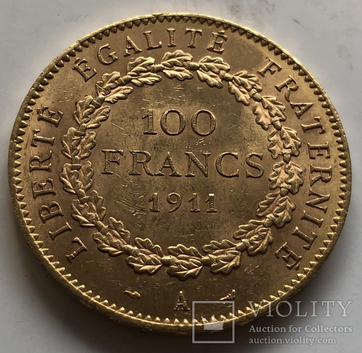100 франков 1911 год Франция золото 32,23 грамма 900’, фото №3