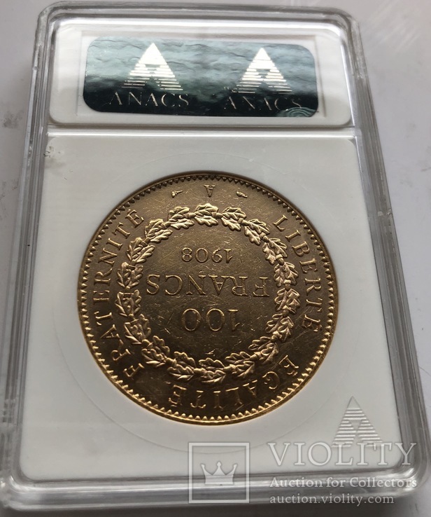 100 франков 1908 год Франция золото 32,23 грамма 900’, фото №3