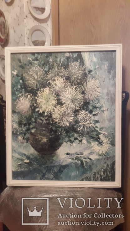 Картина в раме натюрморт Хризантемы,холст,масло, фото №2