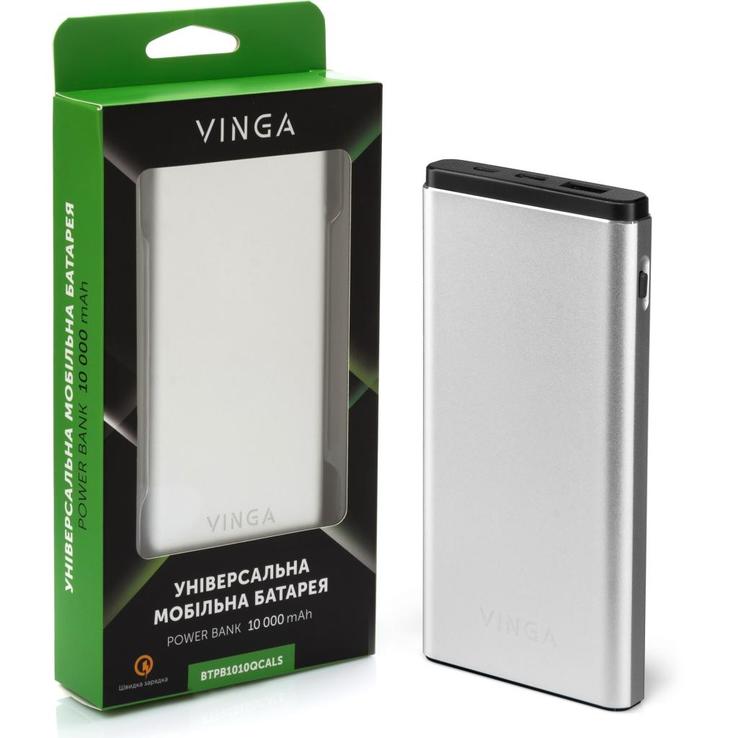 Батарея универсальная Vinga 10000 mAh QC3.0 PD aluminium silver (BTPB1010QCALS), фото №2