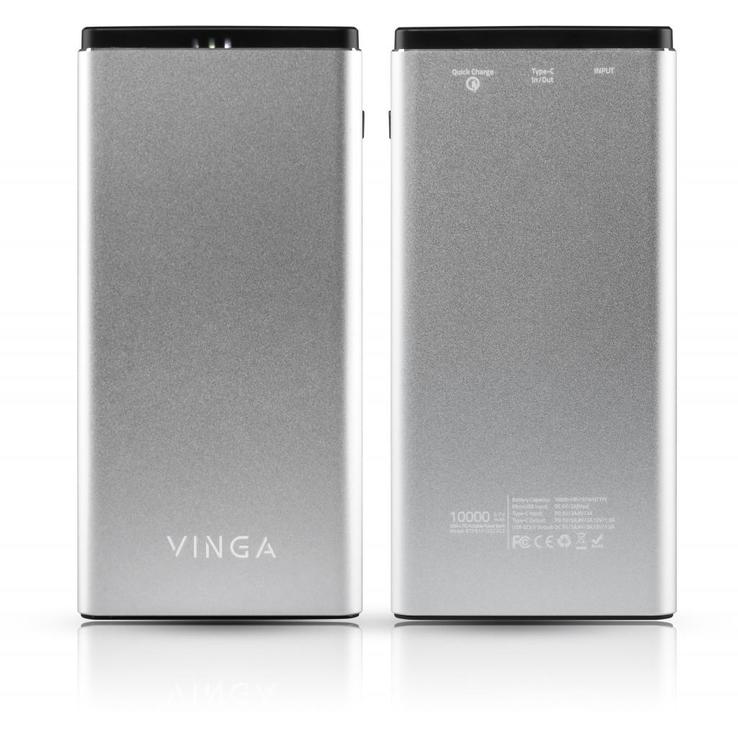 Батарея универсальная Vinga 10000 mAh QC3.0 PD aluminium silver (BTPB1010QCALS), фото №3