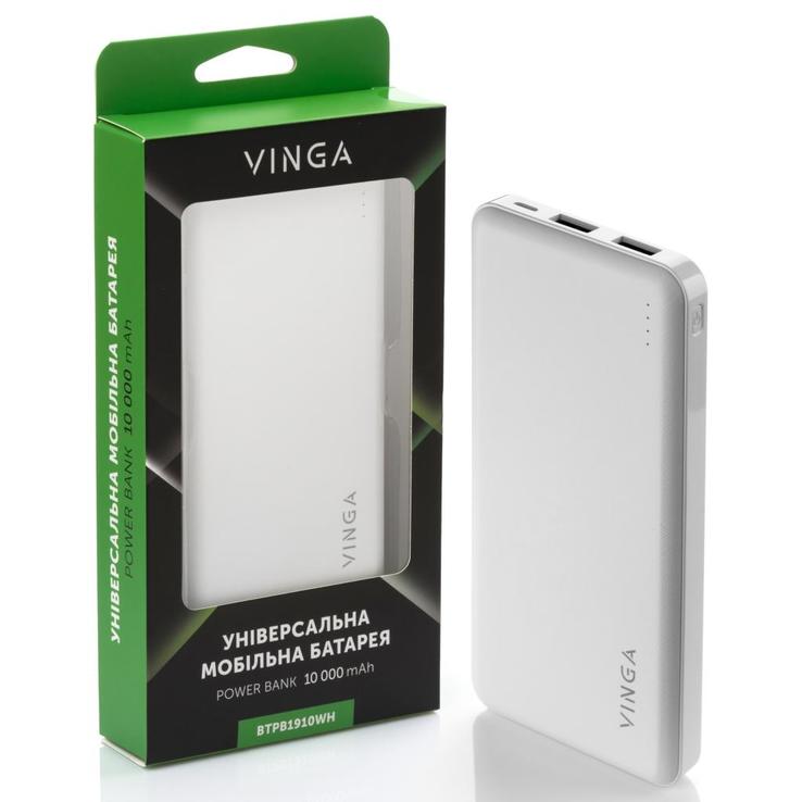 Батарея универсальная Vinga 10000 mAh white (BTPB1910WH), фото №2
