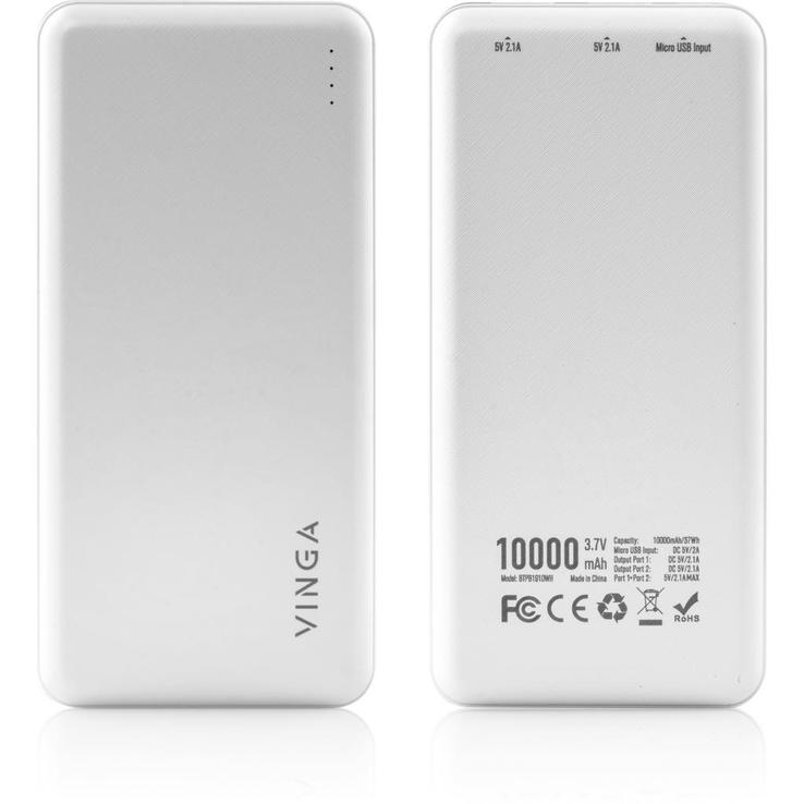 Батарея универсальная Vinga 10000 mAh white (BTPB1910WH), фото №3