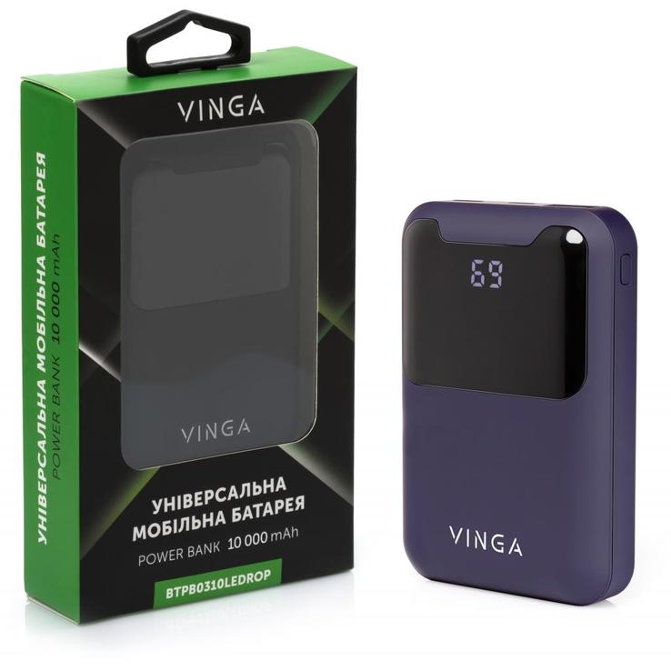 Батарея универсальная Vinga 10000 mAh Display soft touch purple (BTPB0310LEDROP), photo number 2