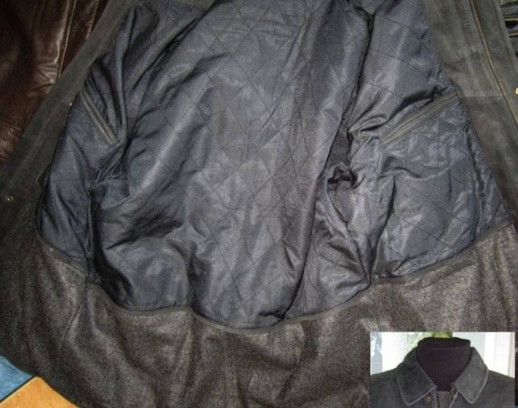 Большая утеплённая кожаная мужская куртка. Нубук! Лот 563, фото №5