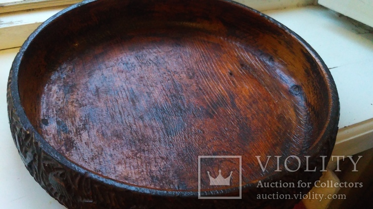 Старинное деревянное блюдо,диаметр 25 см., фото №8