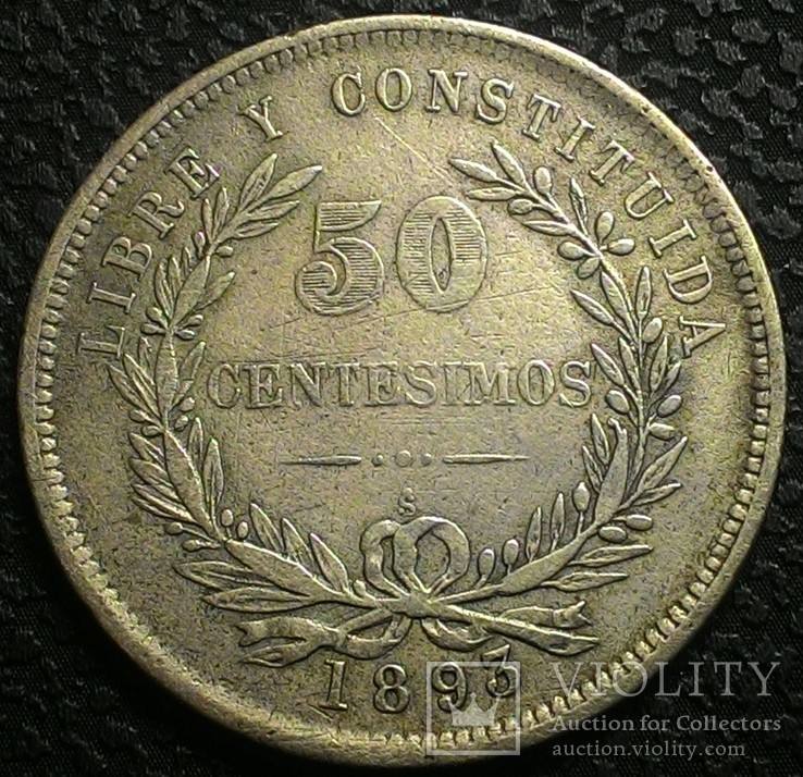 Уругвай 50 сентесимо 1893 серебро тираж 500 000, фото №2