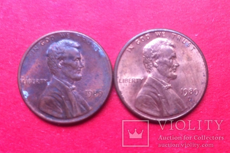 Монета США 1 цент с знаком монетного двора и без, фото №3