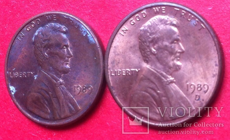 Монета США 1 цент с знаком монетного двора и без, фото №4