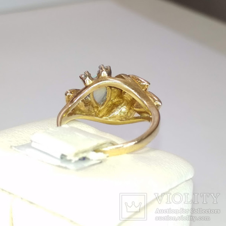 Винтажное золотое кольцо с натуральным опалом и бриллиантами, фото №6