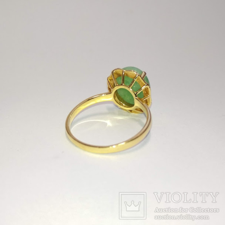 Винтажное золотое кольцо с натуральным нефритом, фото №3