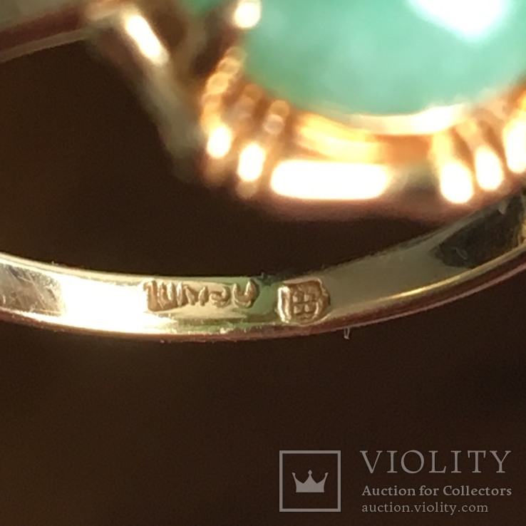 Винтажное золотое кольцо с натуральным нефритом, фото №6